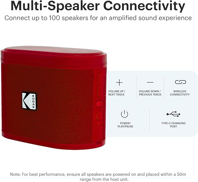 KODAK SOUNDBRIX™ Portable Bluetooth Speaker 360° HD Wireless Sound with Rich Bass Durable Mini Speaker IPX4 Water Resistant Magnetic Stackable Luxury Red for Outdoor Fun Travel & Poolside Music