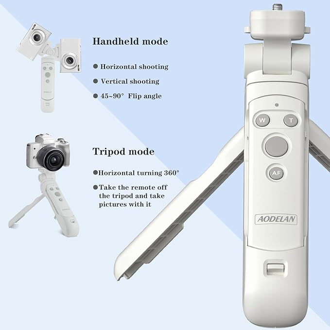 Wireless Camera Remote Control Shooting Grip and Tripod (White) with Shutter Release for Canon EOS Rebel SL3, T7i, T8i, 90D, M50, EOS R, RP, R5, R6, R6 II, PowerShot SX70 HS, G7 X III, G5 X II, M6 II