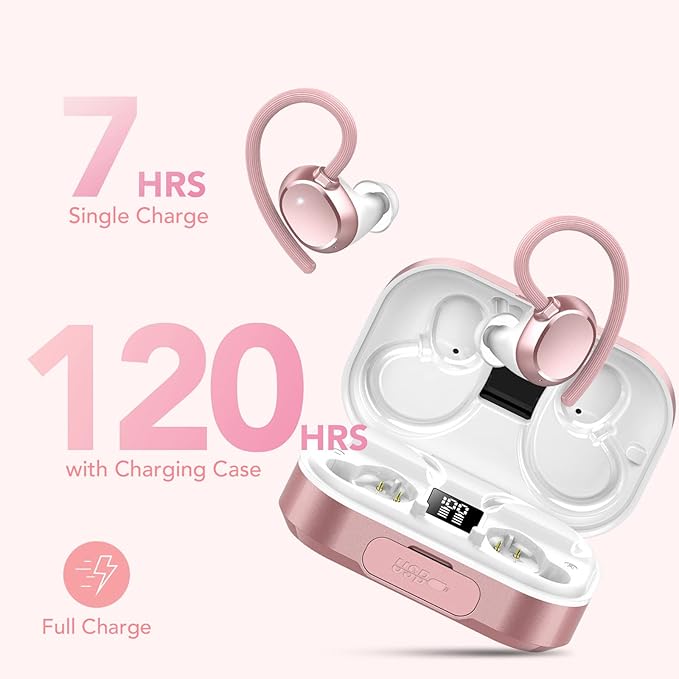 KT1 Wireless Earbuds, Sports Bluetooth Headphones, 120Hrs Playtime Ear Buds for Small Ear, IPX7 Waterproof Running Headphones, Deep Bass, Over Ear Sport Wireless Bluetooth Earphones for Android iOS