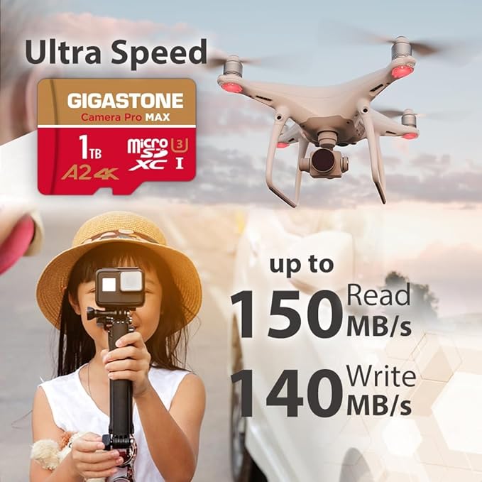 [5-Yrs Free Data Recovery] GIGASTONE 1TB Micro SD Card with USB 3.2 Type C Card Reader, 4K Camera Pro MAX, Speed Up to 150MB/s Compatible with Gopro, DJI, Dash Cam, MicroSDXC UHS-I A2 V30 U3