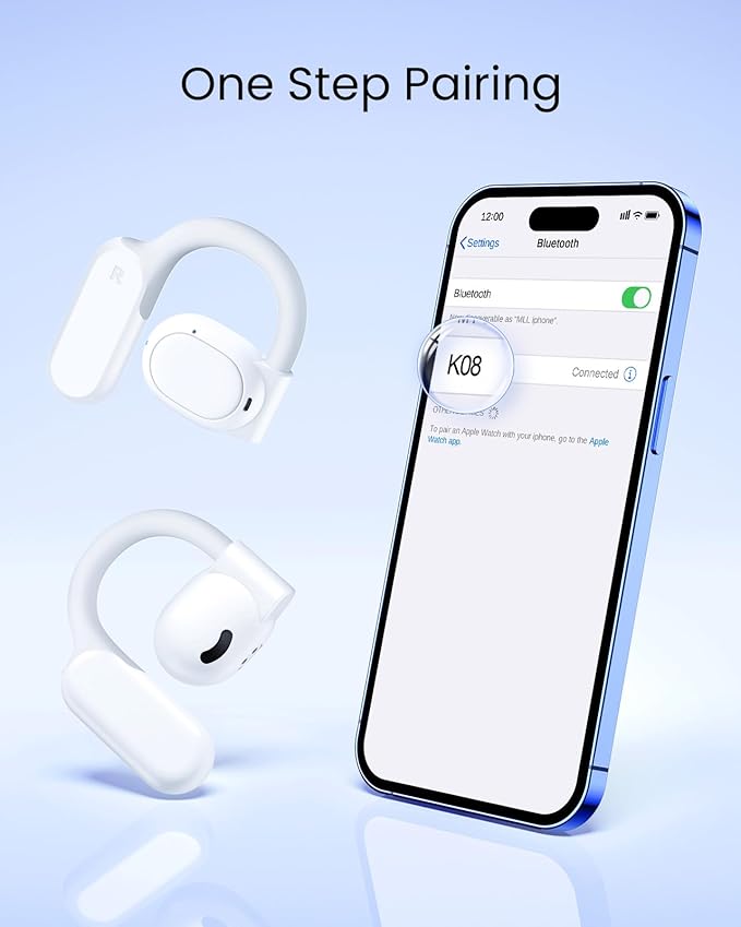 TAGRY Open Ear Earbuds Wireless Bluetooth Headphones 80Hrs Playtime Ear Buds with Earhooks IPX7 Waterproof Touch Control Earphones Sport Headsets for Workout Running White