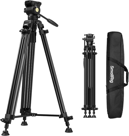 SMALLRIG 73''/186cm Heavy Duty Aluminum Alloy Video Tripod, Max Load 8kg (18lbs), Fluid Head with +85° to -78 Tilt Range, Compact Travel Tripod Weight 3.1kg(6.8lbs), Folded Height 88cm, AD-14-5440