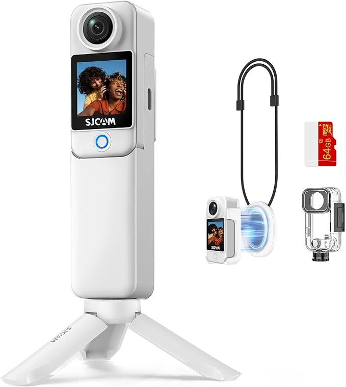 SJCAM C300 Vlogging Combo,4K Pocket Action Camera,7H Power,6-Axis Stabilization,Dual-Touch Screen 154° Wide FOV Video Body Cam for Travel,Sport,Waterproof,Live Streaming,Magnetic Werable,64G Card