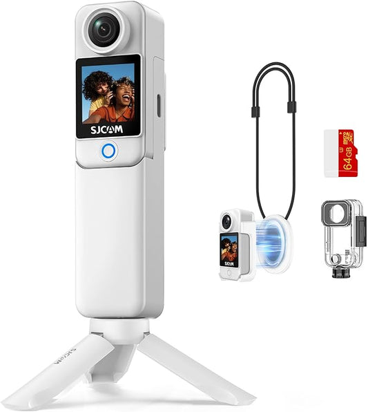 SJCAM C300 Vlogging Combo,4K Pocket Action Camera,7H Power,6-Axis Stabilization,Dual-Touch Screen 154° Wide FOV Video Body Cam for Travel,Sport,Waterproof,Live Streaming,Magnetic Werable,64G Card