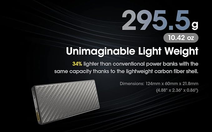 Nitecore Carbo 20000 Lightweight 20000mAh Power Bank for Outdoor, QC PD Quick Charge, USB & USB-C Dual Ports Waterproof Impact Resistant with Lumentac USB Cable