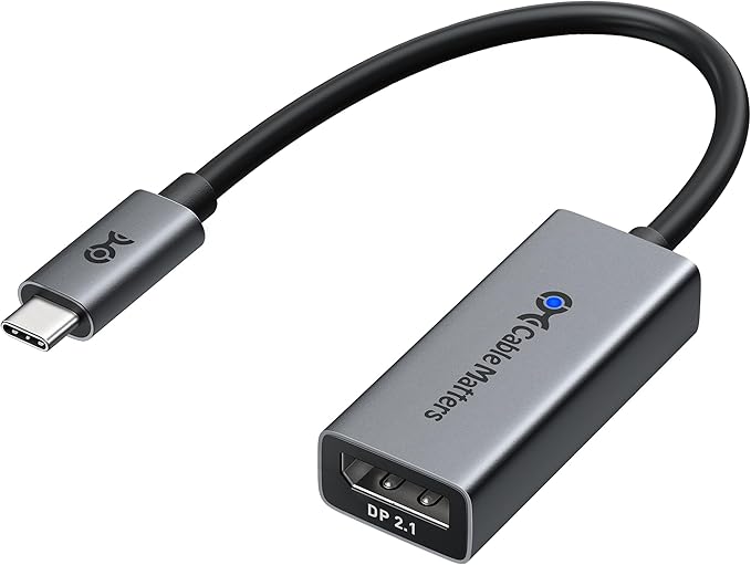 Cable Matters 80Gbps Unidirectional USB C to DisplayPort 2.1 Adapter, [16K@60Hz, 8K@240Hz, 4K@960Hz and HDR], Thunderbolt 5/4, USB4 Compatible with VR Headset, MacBook, iPad Pro, XPS, Surface Pro
