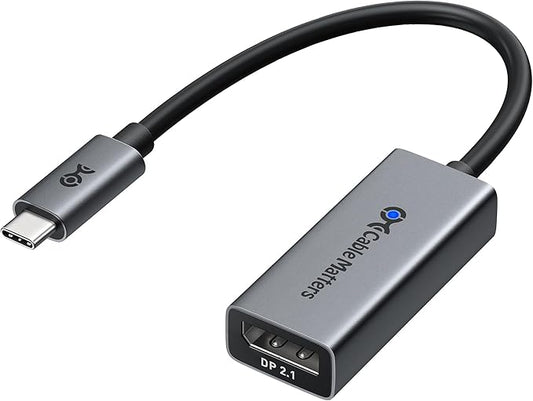 Cable Matters 80Gbps Unidirectional USB C to DisplayPort 2.1 Adapter, [16K@60Hz, 8K@240Hz, 4K@960Hz and HDR], Thunderbolt 5/4, USB4 Compatible with VR Headset, MacBook, iPad Pro, XPS, Surface Pro