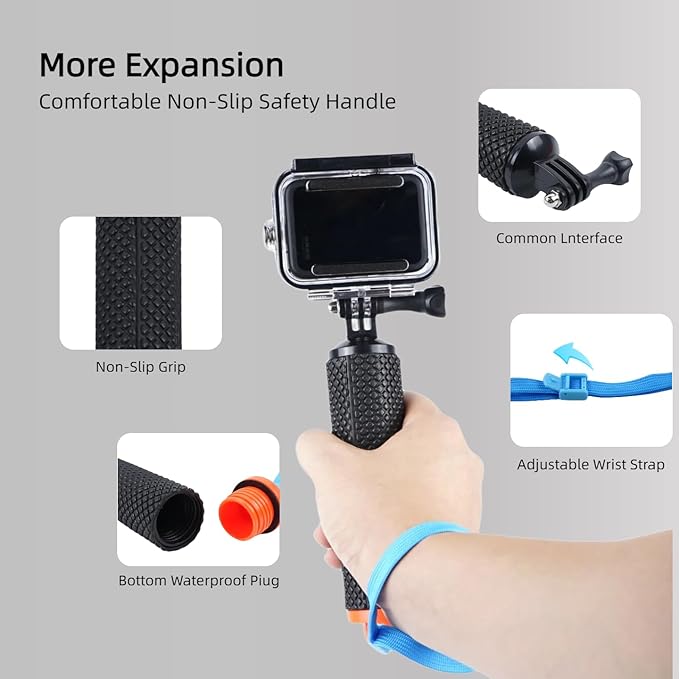 Waterproof Housing Case with 3Pack Filters for Go Pro Hero 13/12/11/10 9 Black,Protective Underwater Dive Shell Floating Stick Action Dive Accessory (Hero 13/12/11/10/9 Black Accesories)