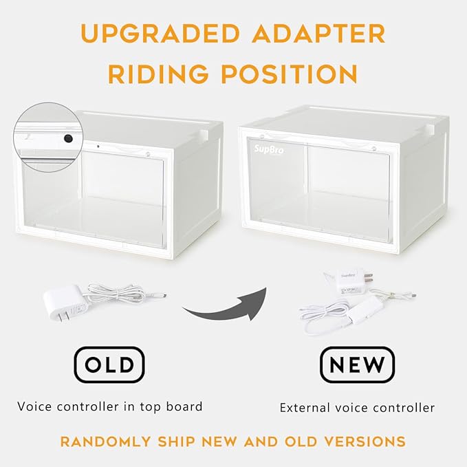 SupBro Led Collection Crate - Voice Control - Easy Access Storage Shoes box, Stackable Shoe Storage with clear plastic door for sneakers - (10.4 x 13.2 x 8.1 inch (6pack), White)