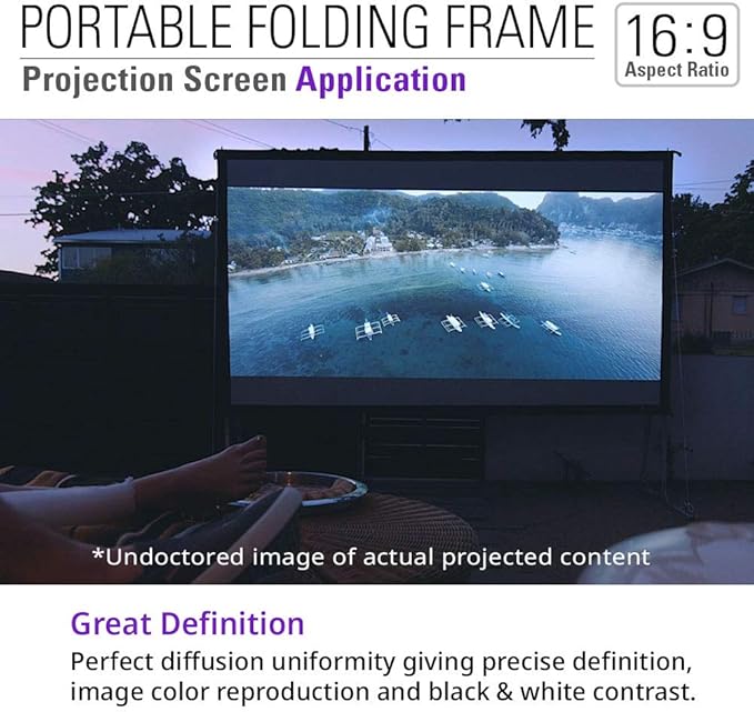 Akia Screens 120 inch Portable Outdoor Projector Screen with Stand and Bag 16:9 8K 4K Ultra HD 3D Adjustable Height Foldable Projection Screen Silver for Movie Video Home Theater AK-OS120H1