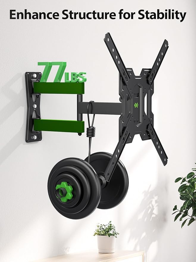 USX MOUNT UL Listed Full Motion TV Mount, Swivel Articulating Tilt TV Wall Mount for 26-65 Inch LED, 4K, Wall Mount Bracket with VESA 400x400mm Up to 77lbs, Perfect Center Design -XMM006-1