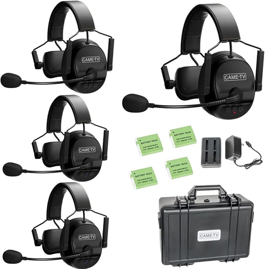 Came-TV Kuminik8 1.9GHz Wireless Intercom Headset System Noise Cancellation Zero Latency Full Duplex 4 Person Team Communication with Hardcase for Church Boating TV Film Production Drone