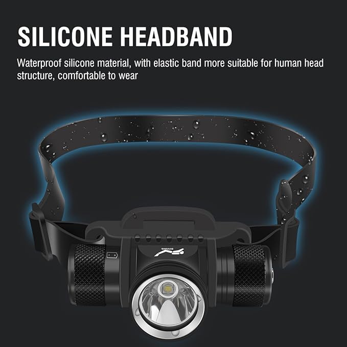WINDFIRE Scuba Diving Light, Long Range Diving Flashlight Headlamp, 5 Modes Dive Flashlight, Ultra Bright IPX8 Waterproof Underwater 80 Meters Safety Snorkeling Head Light with Power Indicator