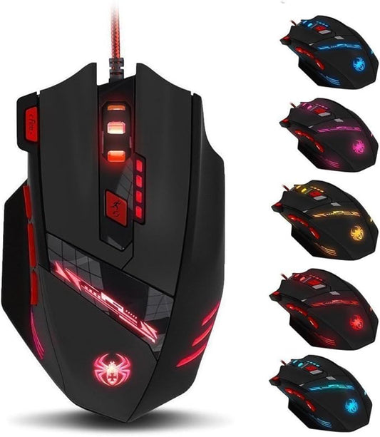 zelotes RGB Optical Gaming Mouse with Rapid Fire Button,9200 DPI (6-Level Adjustable), 8 Programmable Buttons,Adjustable Weights,USB Wired Ergonomic Mouse for Office/Gaming/Laptop/PC (Black)