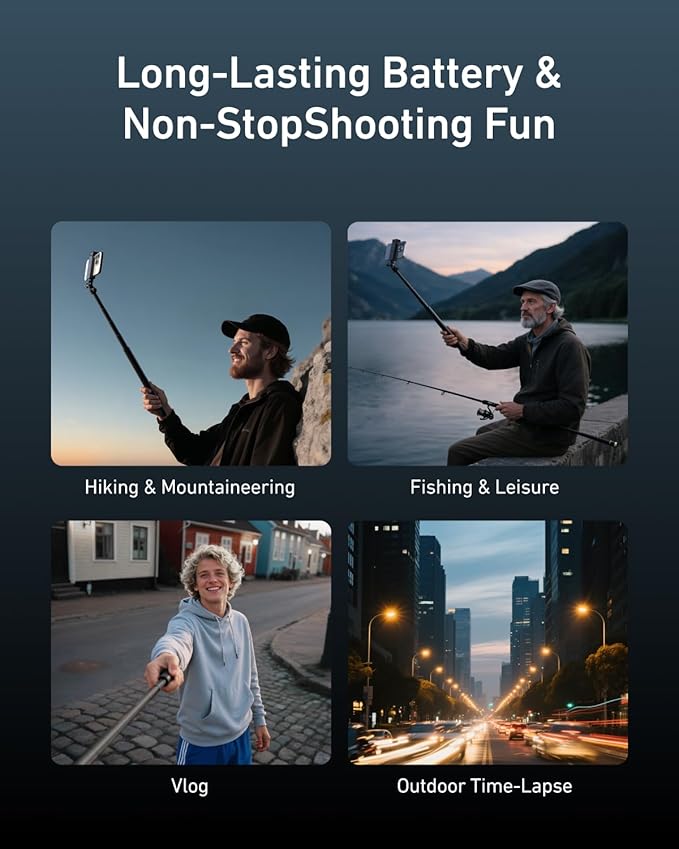 TELESIN Power Grip Selfie Stick for Gopro, 40.16”Extension Charging Handle Grip, 5000mAh Battery Power Selfie Sticks, Portable Monopod Pole for GoPro Hero 13 12 11 Insta360 DJI Action Camera, Phone