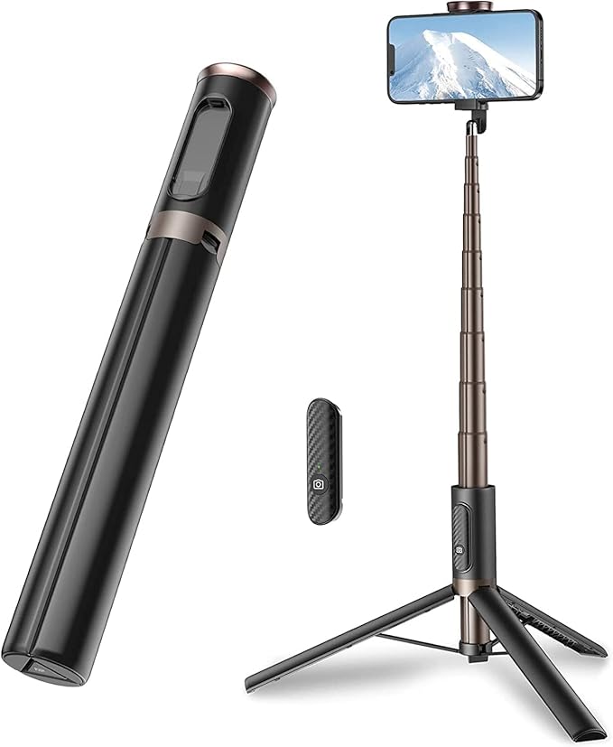 TONEOF Travel Tripod, Cell Phone Selfie Stick, 60 Inch All-in-1 Stand with Integrated Wireless Remote, Lightweight and Portable, Extendable Tripod for iPhone and Android