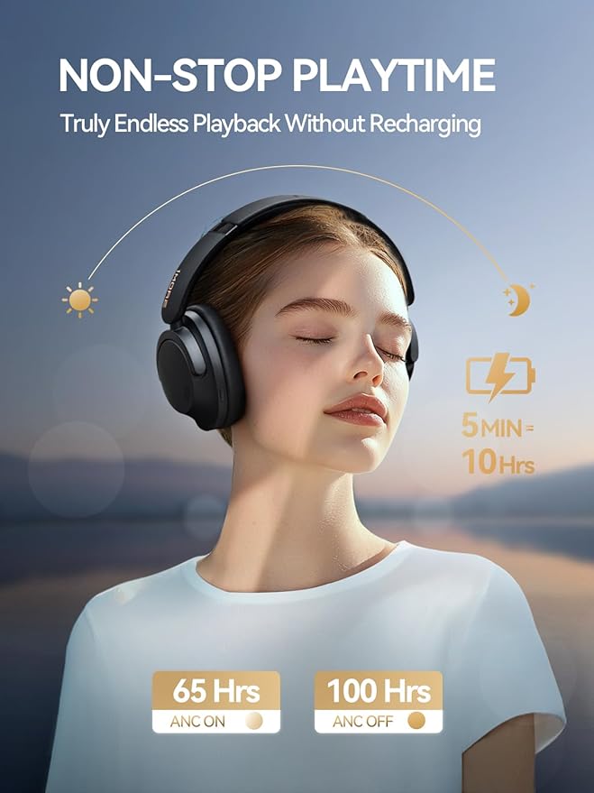 1MORE SonoFlow Pro HQ51 Wireless Over-Ear Headphones, Reduce Noise by Up to 45dB, Hi-Res Audio, 100H Playtime, App Control, Bluetooth 5.4, AI Clear Calls, Lightweight Fit for Travel Office, Matte Gray