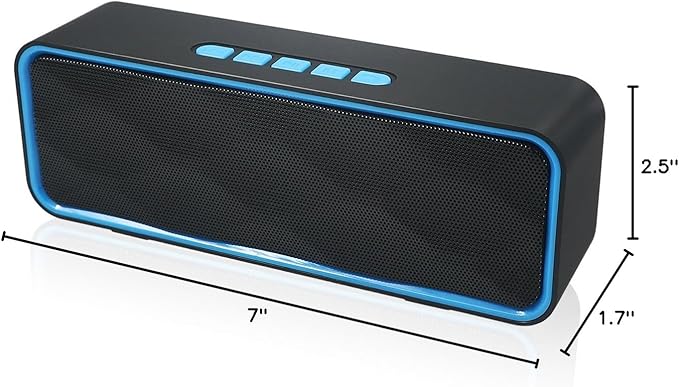 Wireless Bluetooth Speaker with AUX/USB/TF Card Slot, Outdoor Portable Stereo Speaker with HD Audio, Enhanced Bass, Dual-Driver, Handsfree Calling, FM Radio for Travel, Party (Blue)