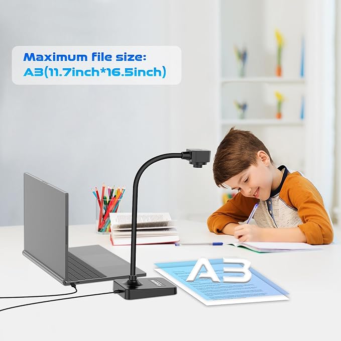 AlKOR USB Document Camera for Teaching & Distance Learning,Manual Focus Webcam with Mic, Foldable Design for Mac/Windows/Chromebook-Online Classes, Web Conferencing & Live Demos,Remote Work