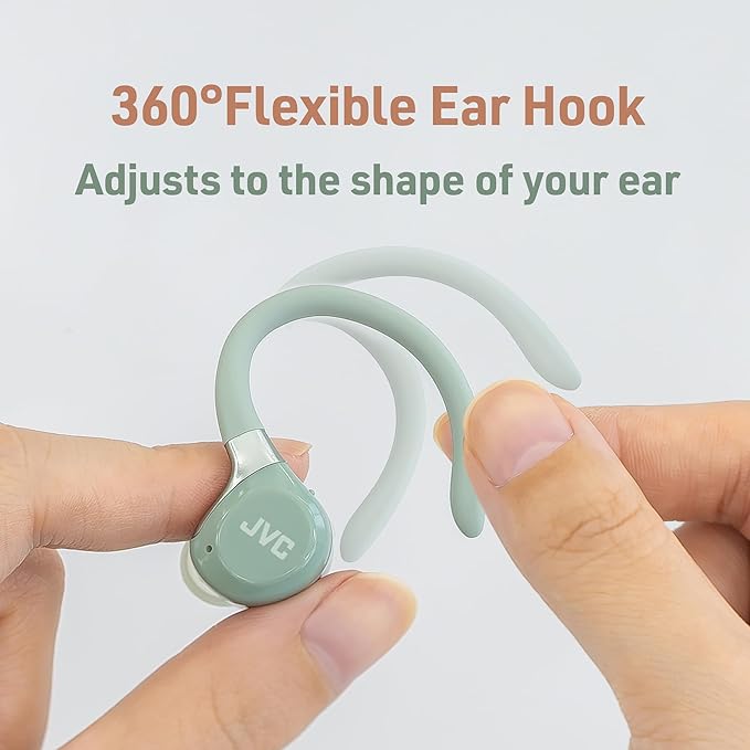 JVC Fitness Series True Wireless Sport Earbuds with Adjustable Hooks, Active Noise Cancelling, Ambient Sound Mode, IP57 Waterproof, 40hr Long Battery Life, App EQ, Low Latency, Mic HAEC75TG Green