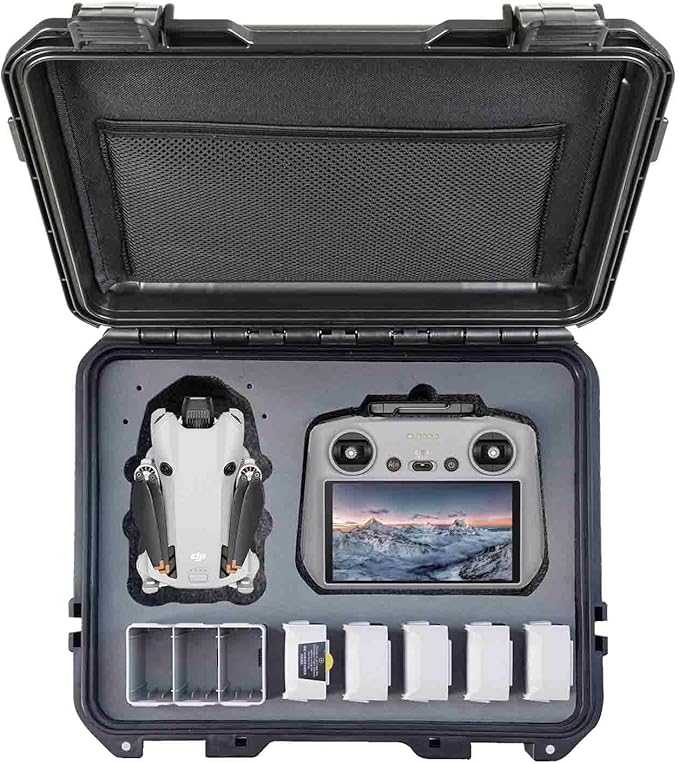 Hard Case for DJI Mini 3/4 Pro Fly More Combo RC 2 / RC-N2 Compatible with DJI Mini 3PRO, Waterproof Shockproof Dust-proof, Strap for Drone Organize Storage Transport, Black (Case ONLY)