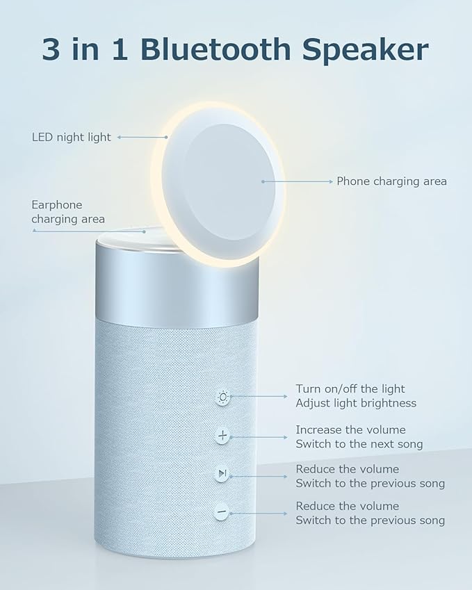 COLSUR Bluetooth Speaker, Magnetic Wireless Charger, Bluetooth Speakers with Night Light, 2 in 1 Wireless Charging Station