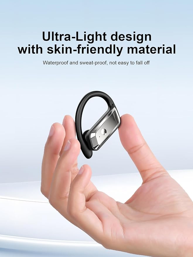 Wireless Earbuds Bluetooth 5.4 Headphones 53H Playtime Sport Earphones with LED Display,Over-Ear Buds Built in Mic in Ear Waterproof Headset for Workout Running Gaming - Black