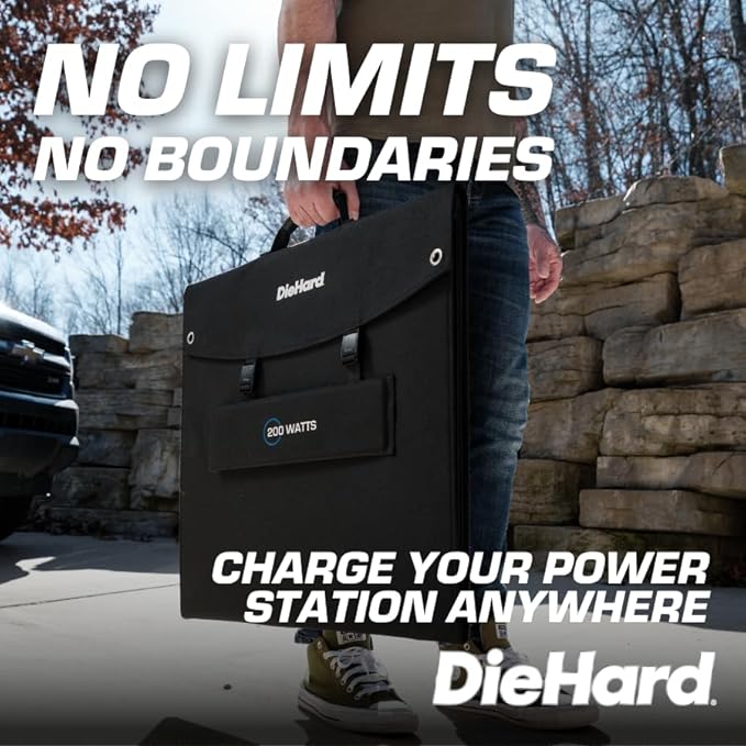 DieHard Solar Panel, 200-Watt, Foldable, Flexible, Lightweight, Portable - Designed for use with DieHard Portable Power Stations