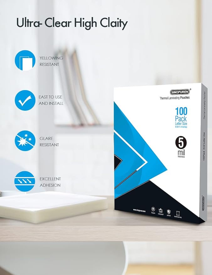 Thermal Laminating Pouches for Laminator, 5Mil Thickness, Letter Size Sheet 8.9×11.4inches, 100-pack, Clear