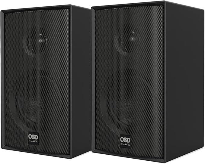 OSD Audio Nero MODQ2 Bookshelf Monitor Speakers 100W, 3” Glass Fiber Mid/Woofer, 1” Silk Dome Tweeter for Home Theaters, Desks, Gaming (Black, Pair)