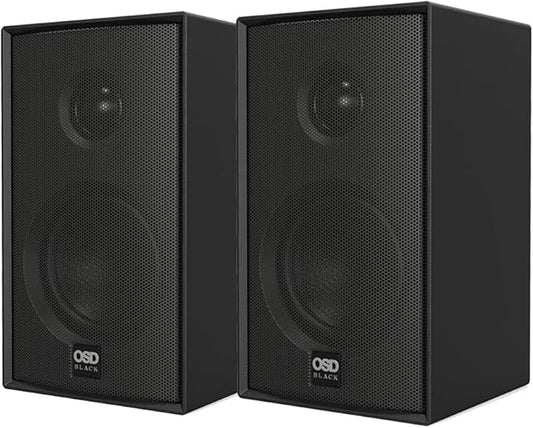 OSD Audio Nero MODQ2 Bookshelf Monitor Speakers 100W, 3” Glass Fiber Mid/Woofer, 1” Silk Dome Tweeter for Home Theaters, Desks, Gaming (Black, Pair)