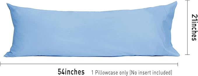 Sunflower Body Pillowcase 100% Cotton Long Pillow Cover/Case Envelope Closure 1 Pack, 21×54 inches Placid Blue, Soft and Breathable