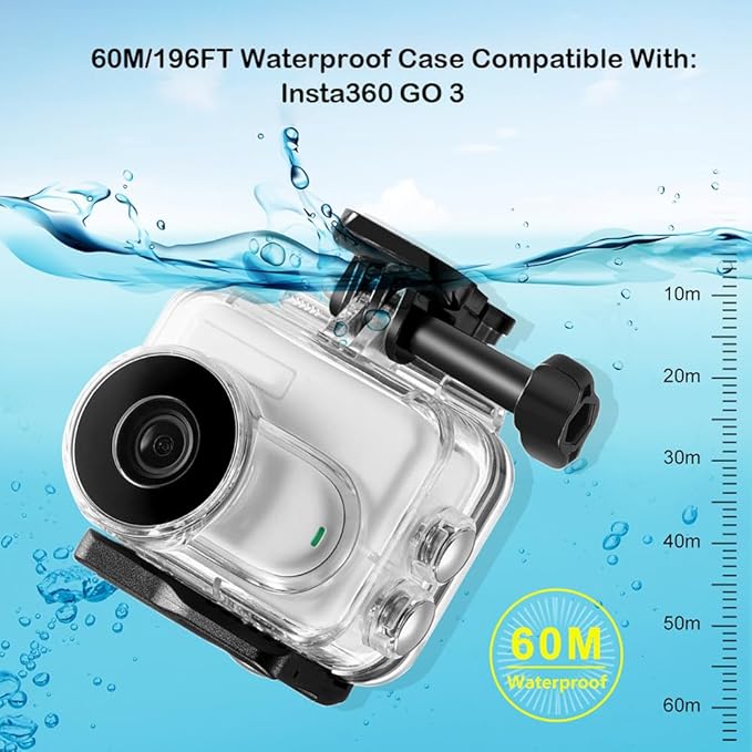 60M/196FT Waterproof Case for Insta360 GO 3,Underwater Deep Diving Protective Shell for Insta360 Camera Accessories