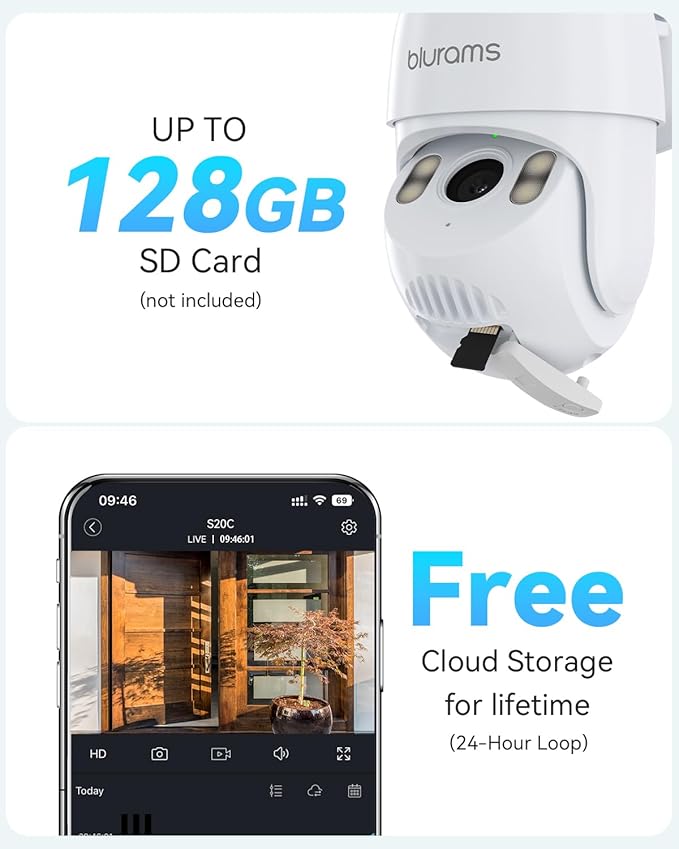 blurams 2K Wired Security Camera Outdoor, 360° PTZ Cameras for Home Security Outside with Motion Tracking, Color Night Vision, Two-Way Audio, IP66 Weatherproof, Wi-Fi 6, Compatible with Alexa 2Pack