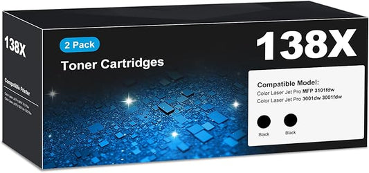 138X Black Toner Cartridge MFP 3101fdw 3001dw High Yield Compatible for HP 138X Black Laser Jet Toner Cartridge with Chip for Laser Jet Pro MFP 3101fdw 3001dw MFP 3101sdw 3001fdw Printer W1380X HP138A