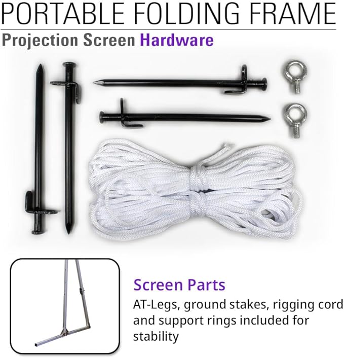 Akia Screens 145 inch Portable Outdoor Projector Screen with Stand and Bag 16:9 8K 4K Ultra HD 3D Adjustable Height Foldable Projection Screen Silver for Movie Video Home Theater AK-OS145H1