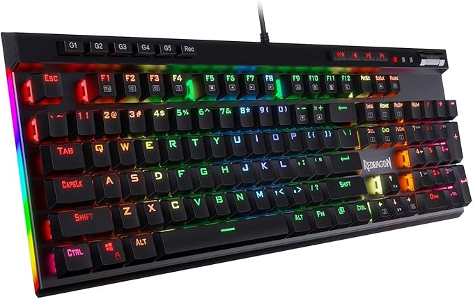 Redragon K580 VATA RGB LED Backlit Mechanical Gaming Keyboard with Macro Keys & Dedicated Media Controls, Hot-Swappable Socket, Onboard Macro Recording (Brown Switches)