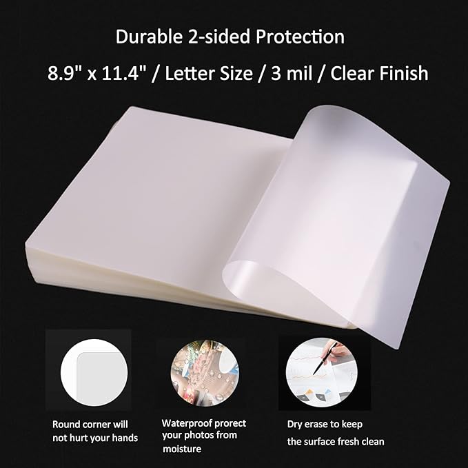 MPRT Laminating Sheets, 3 Mil Clear Thermal Laminating Pouches 8.9 x 11.4 Inches Laminate Sheets Paper for Laminator, 500-Pack