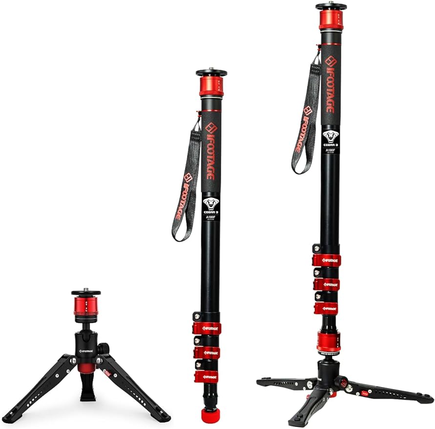 IFOOTAGE Camera Monopod Cobra 3 A180F, 71" Aluminum Professional Video Monopod with Tripod Base, Max Load 10KG