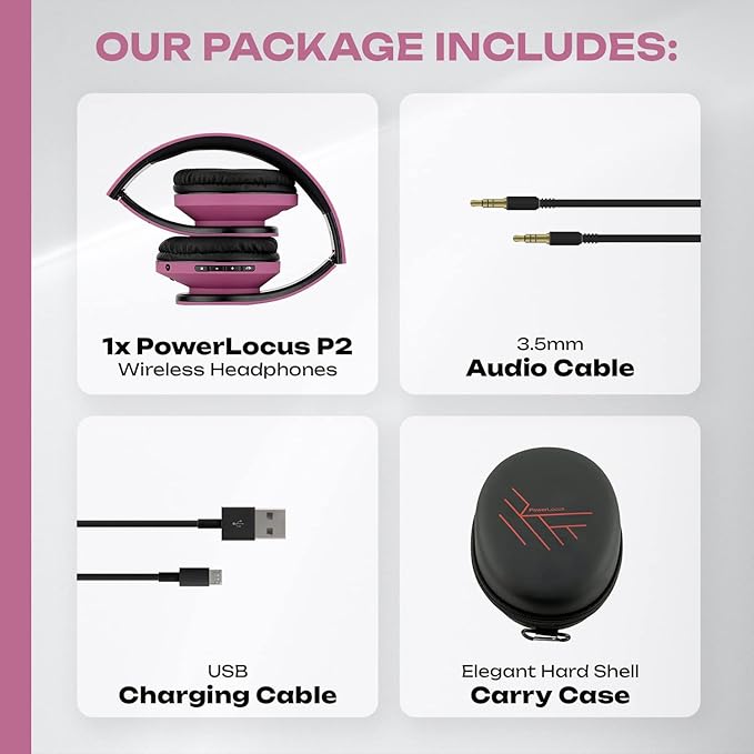 PowerLocus Bluetooth Over-Ear Headphones, Wireless Stereo Foldable Headphones Wireless and Wired Headsets with Built-in Mic, Micro SD/TF, FM for iPhone/Samsung/iPad/PC (Purple)