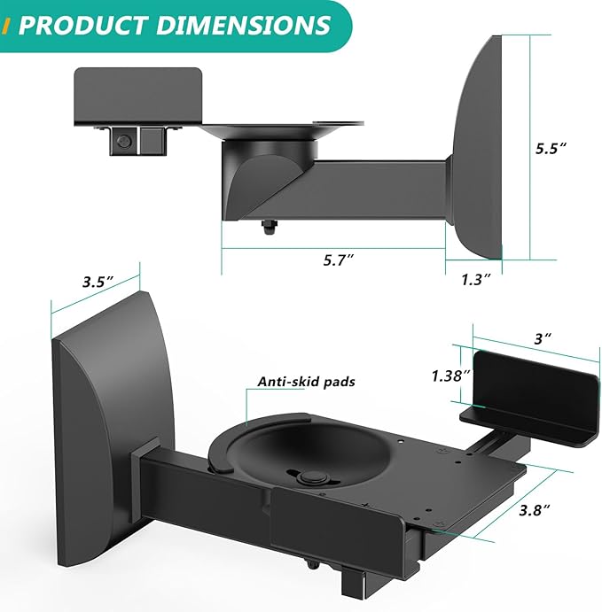 WALI Speaker Wall Mounts, Dual Side Clamping Bookshelf Mounting Bracket for Large Surrounding Sound Speakers, Hold up to 66 lbs. (SWM201XL), 1 Pair, Black