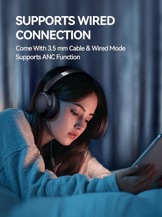 1MORE SonoFlow Pro HQ51 Wireless Over-Ear Headphones, Reduce Noise by Up to 45dB, Hi-Res Audio, 100H Playtime, App Control, Bluetooth 5.4, AI Clear Calls, Ultra-Light Comfort for Travel Office, Black