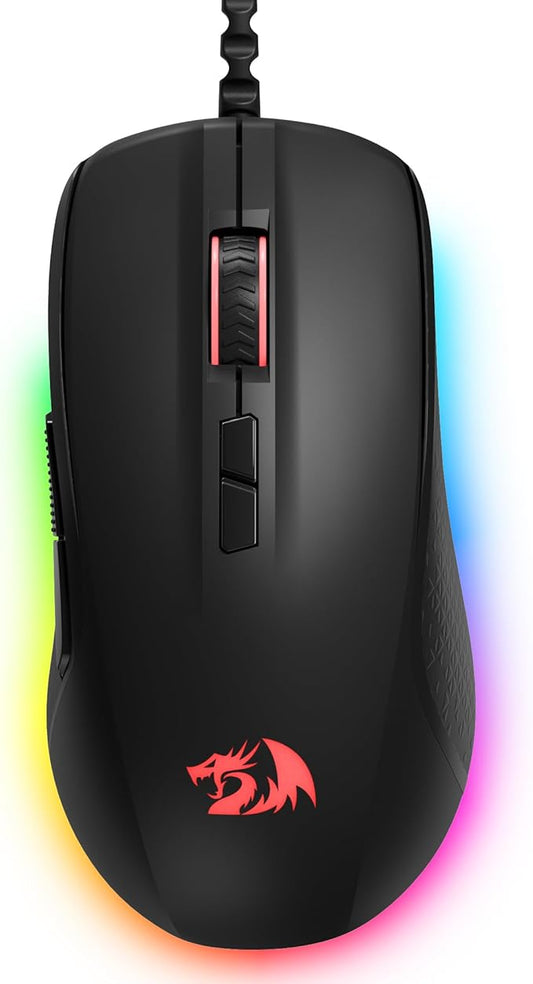 Redragon Wired Gaming Mouse, Black PC Gaming Mice with RGB Backlits, 7 Programmable Macro Buttons, Max 12800 DPI, 1000Hz Polling Rate, Cool Corded Optical Mouse for Computer/PC/Laptop/Gamer, M718-AIR