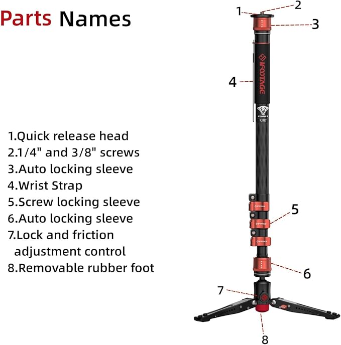 IFOOTAGE Cobra 3 C180F,Camera Monopod with Tripod Base,Carbon Fiber Professional Video Monopod,Suitable for SLR Cameras and Camcorders(71")