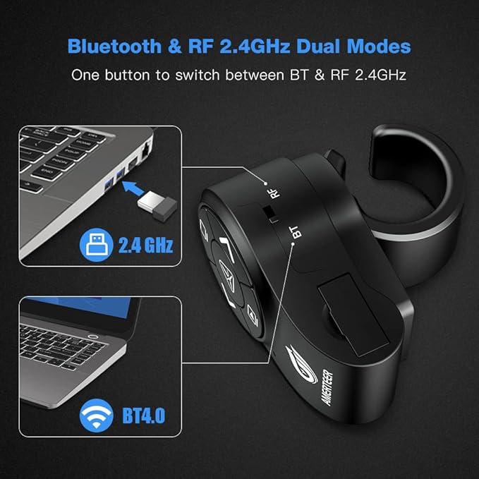 AMERTEER Bluetooth Wireless Presentation clicker for PowerPoint presentations, RF 2.4GHz Finger Ring Remote, PPT Slides Rechargeable