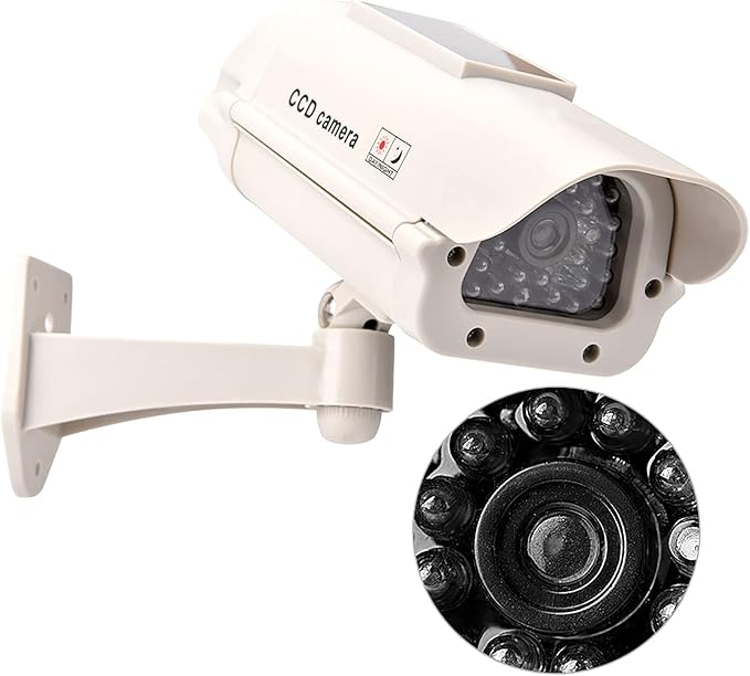 Solar Power Simulated Cameras Dummy Fake Camera with LED Light CCTV Camera ome Surveillance Simulation Monitor Home Security Systems for House, Shops, Warehouse,Office,Garden