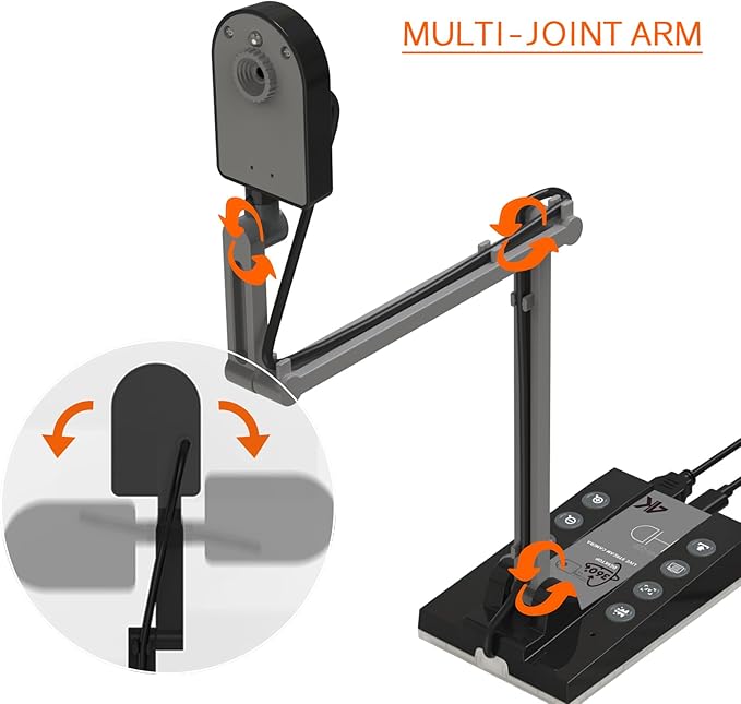 TreasLin Document Camera for Teachers HDMI USB-C 15MP HDIM Document Camera, Remote Learning Classroom Presentations Camera Art Classes Online Teaching with Multi Angle Rotation Adjustment LED Light