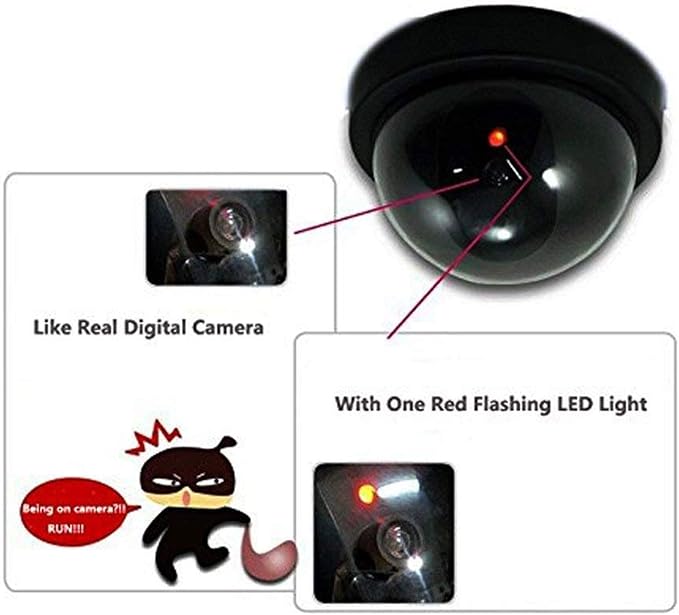 WALI Dummy Fake Security CCTV Dome Camera with Flashing Red LED Light with Security Alert Sticker Decals (SD-4), 4 Packs, Black
