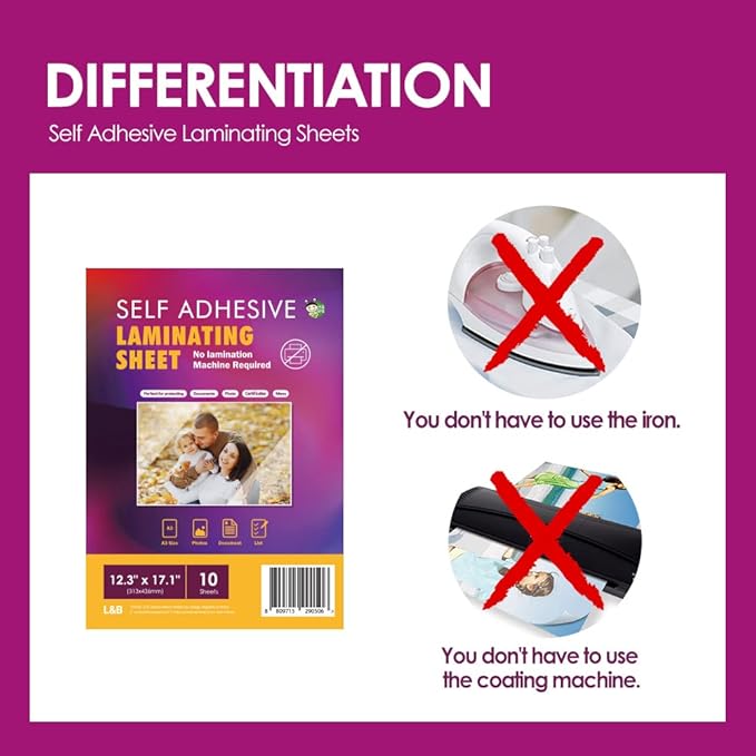 Self Adhesive Laminating Sheets 12.3x17.1 inch, 10 Pack, 4mil Thickness, No Heat, No Machine Laminating Sheets Self Sealing by HA SHI