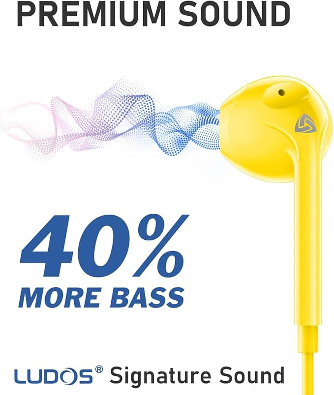 LUDOS Zenith USB C Headphones for iPhone 17 16 15 Pro Max Plus Air iPad Pro Air, 2 Years Warranty, USB-C Earbuds for Samsung Galaxy S24 S23 Ultra S22 S21 S20 A55 A54, USB Type C Earphones - Yellow